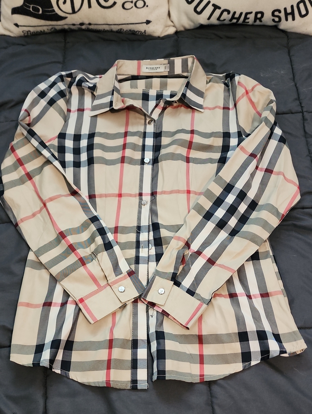 Burberry Nova Check Plaid Button Down Blouse Shirt Size Small